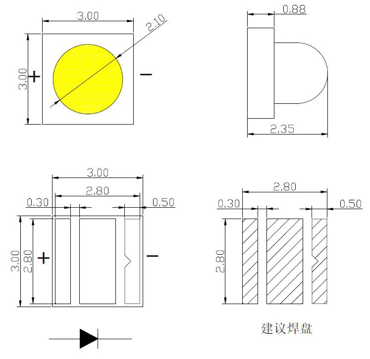 3030 80 degree smd leds pkg dimensions 3030 80 degree smd leds pkg dimensions